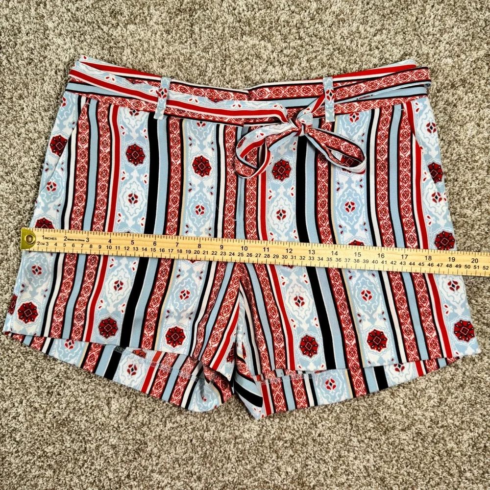 Loft Womens Size‎ 2 Blue Red Tile Stripe Tie Waist Riviera High Rise Shorts